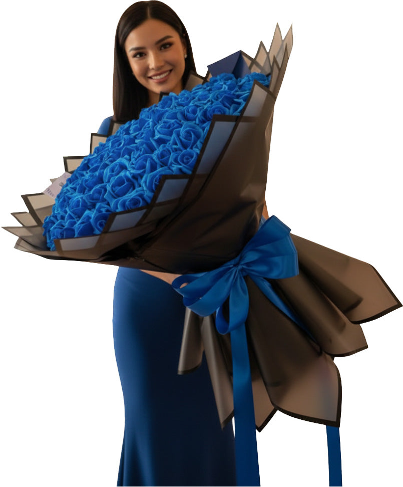 Букет от 101 рози фоам с брокат, издължена база и корона