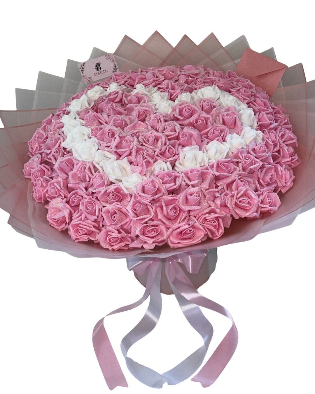 Букет от 101 рози от фоам с брокат и сърце